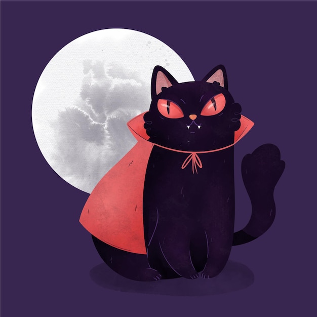 Vecteur gratuit chat d'halloween aquarelle