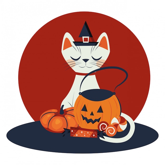 Vecteur gratuit chat d'halloween déguisé en personnage de sorcière