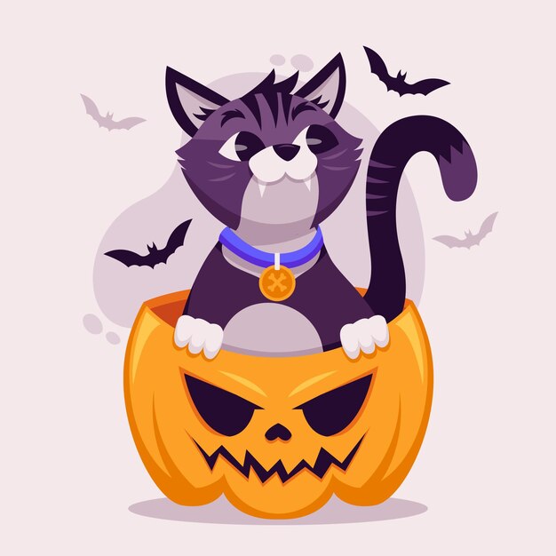 Chat D'halloween Design Plat En Citrouille