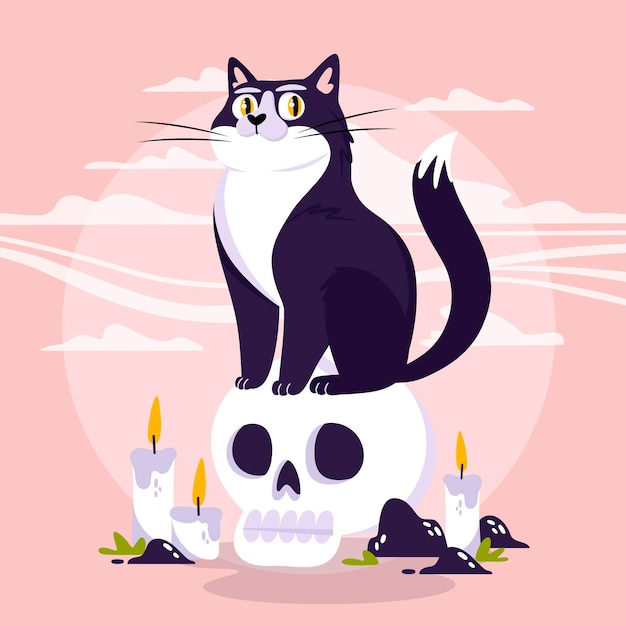 Vecteur gratuit chat d'halloween design plat