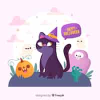 Vecteur gratuit chat d'halloween dessiné à la main