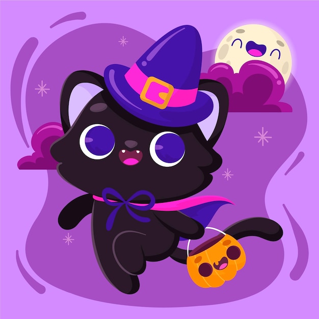 Vecteur gratuit chat d'halloween dessiné à la main