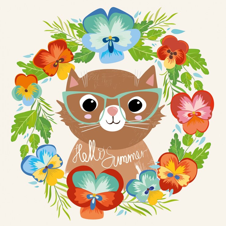 Vecteur gratuit chat avec des lunettes dans une fleur