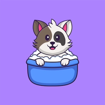Chat mignon prenant un bain dans la baignoire. concept de dessin animé animal isolé. style de dessin animé plat