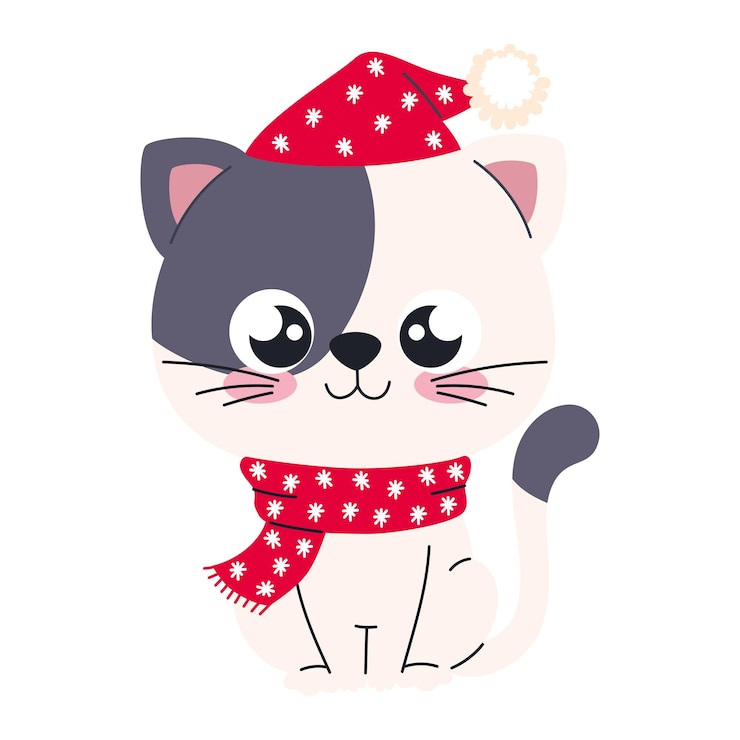Vecteur gratuit le chat de noël est un animal mignon.