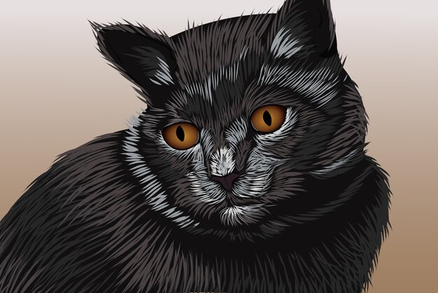 Chat Noir Aux Yeux Bruns Regardant Loin Dessin A La Main Realiste Vecteur Premium