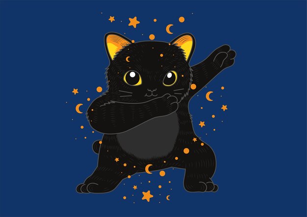 Chat Noir Mignon Tamponnant Halloween Vecteur Premium