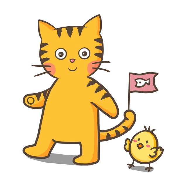 Chat Orange Poussin Vecteur Cartoon Clipart Clip Art Anime Personnage Mignon Illustration Vecteur Premium