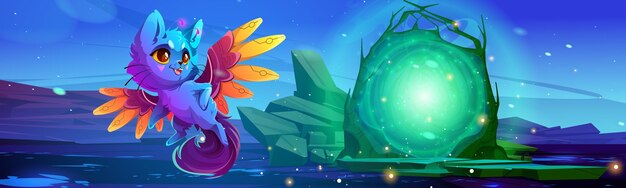 Chat de super-héros et portail fantastique la nuit