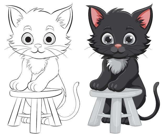 Vecteur gratuit des chatons mignons sur des tabourets illustration