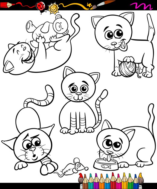 chats mis dessin anime livre de coloriage vecteur premium petite princesse