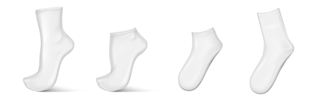 Vecteur gratuit des chaussettes blanches de différentes hauteurs mock-up 3d