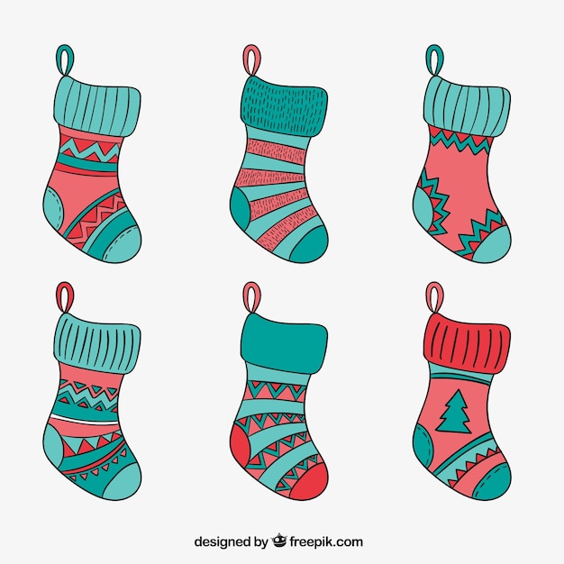 Vecteur gratuit chaussettes de noël sketchy