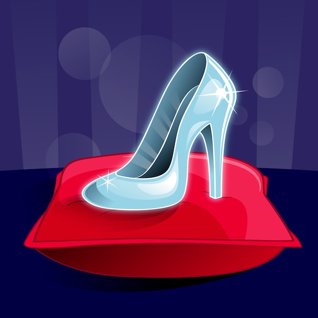 Chaussure en verre de Cendrillon sur oreiller rouge