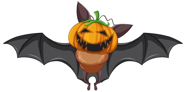 Vecteur gratuit chauve-souris de dessin animé avec tête jackolantern sur fond blanc