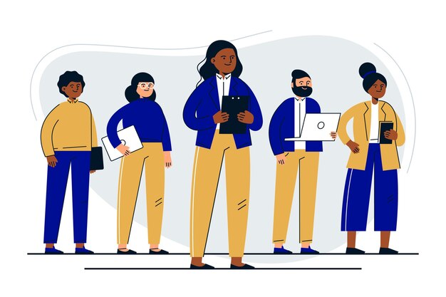 Chef d'équipe féminin dessiné à la main