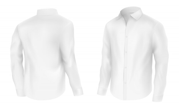 Chemise blanche à manches longues pour hommes, demi-tour