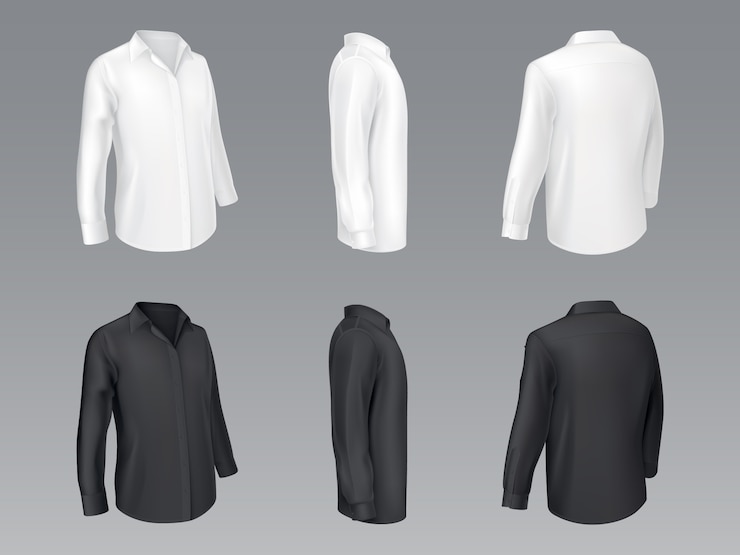 Vecteur gratuit chemises classiques pour hommes en noir et blanc, chemisier pour femme