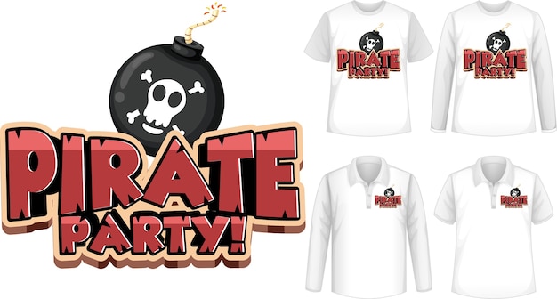 Vecteur gratuit chemises sertie de dessin animé de parti pirate