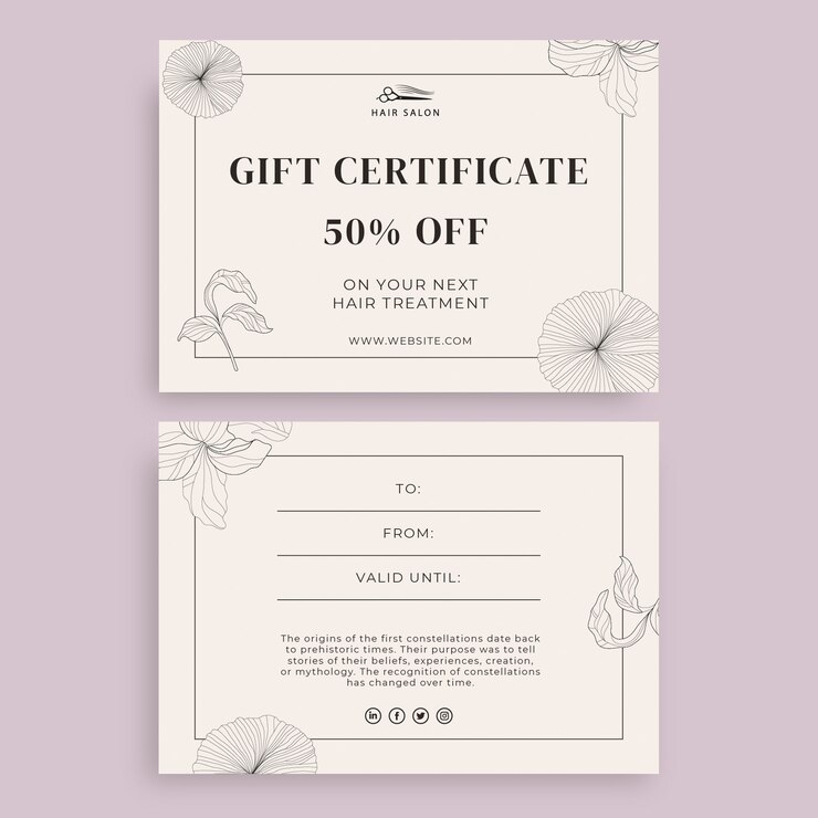 Vecteur gratuit chèque-cadeau du salon de coiffure élégant floral vila