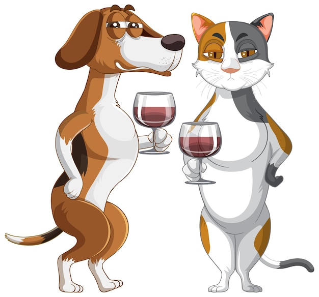 Un Chien Et Un Chat Sur Fond Blanc De Vin à Boire