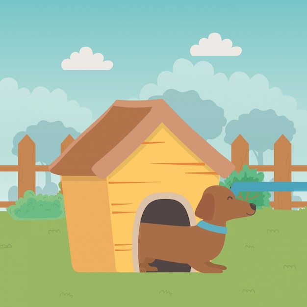 Chien de dessin animé à l'intérieur de la maison en bois