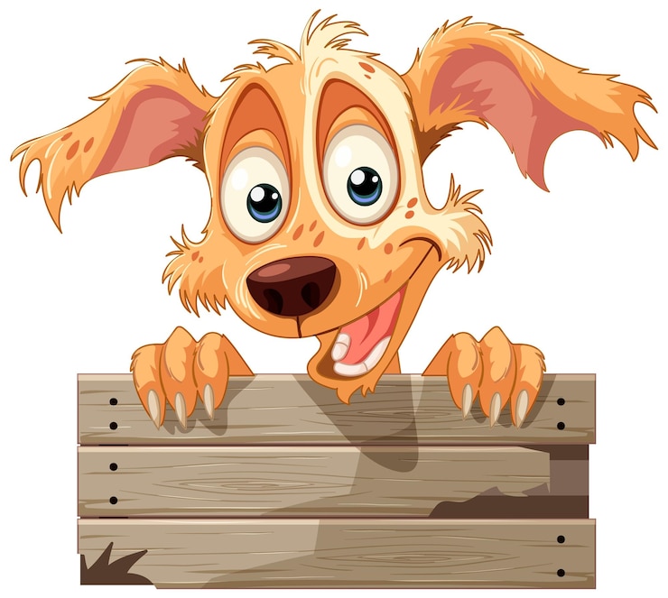 Vecteur gratuit un chien joyeux qui regarde au-dessus d'une clôture en bois