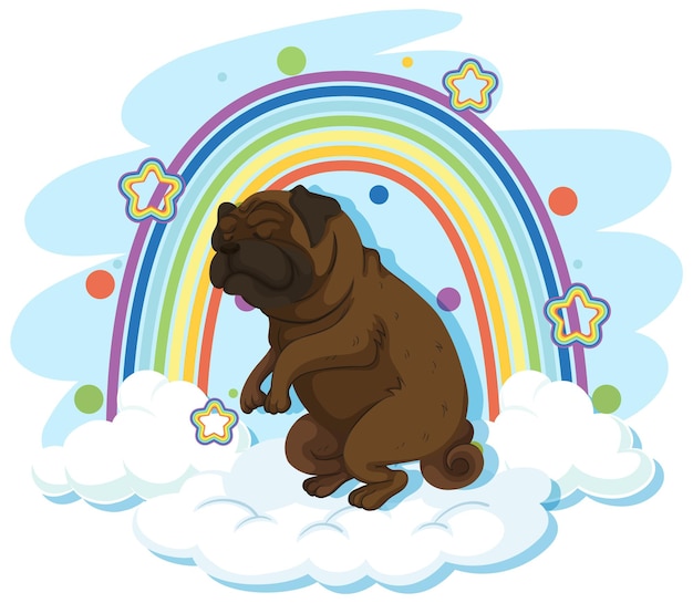 Chien Mignon Sur Le Nuage Avec Arc-en-ciel