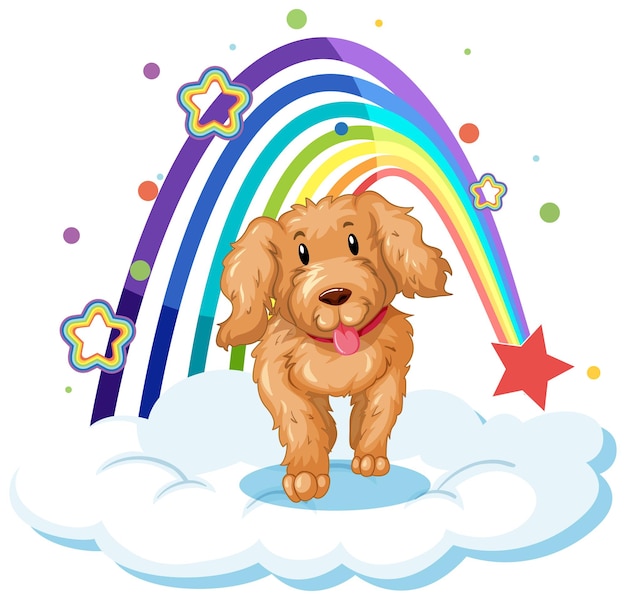 Chien Mignon Sur Le Nuage Avec Arc-en-ciel