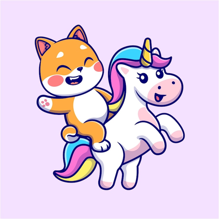 Vecteur gratuit chien shiba inu mignon à cheval unicorne cartoon icône vectorielle illustration icône de la nature animale isolé plat