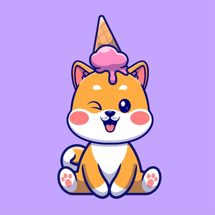 Vecteur gratuit chien shiba inu mignon avec cône de crème glacée cartoon vector icon illustration animal food isolated flat