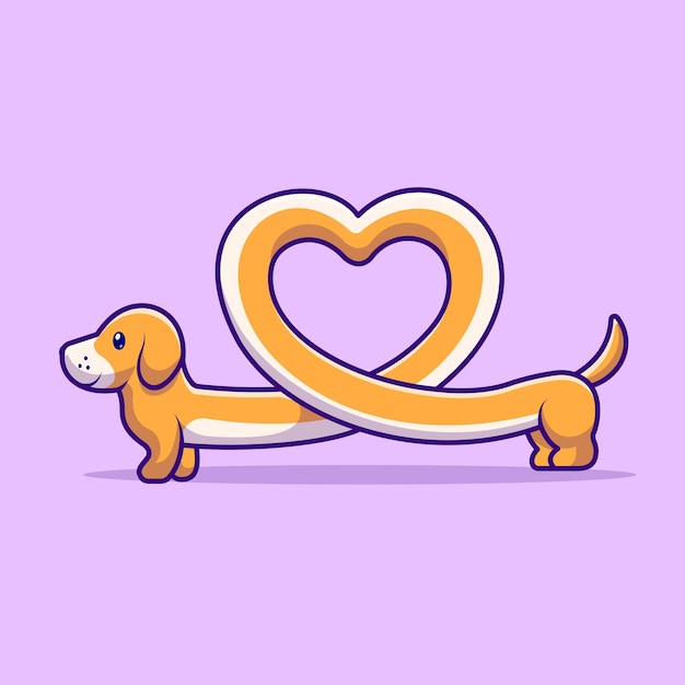 Chien Teckel Mignon Avec Illustration D'icône De Vecteur De Dessin Animé D'amour De Forme. Icône D'amour Animal Isolé