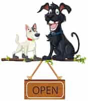Vecteur gratuit des chiens heureux avec une illustration de panneau ouvert