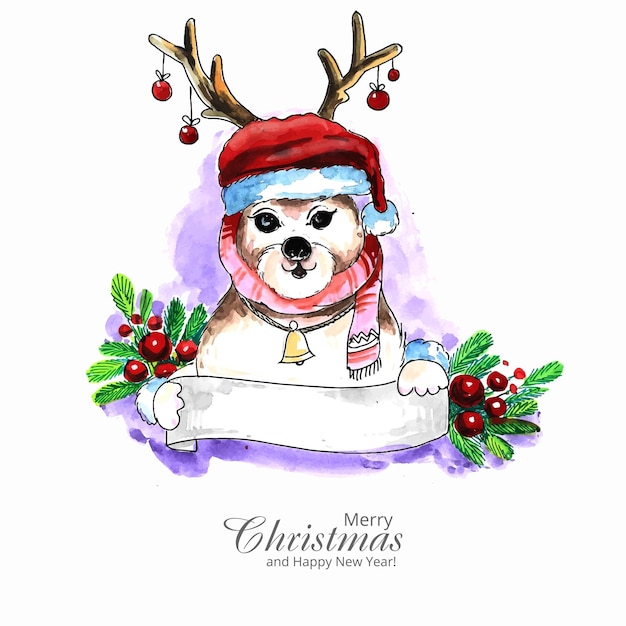 Chiot mignon pour Noël avec fond de carte aquarelle