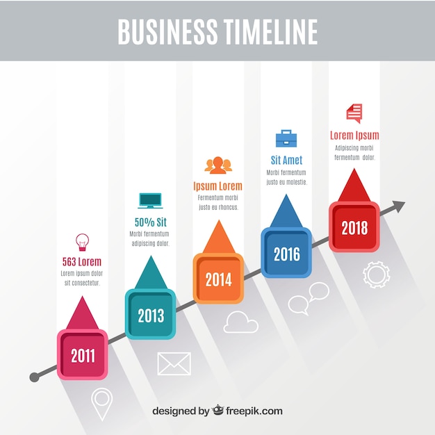 Vecteur gratuit chronologie de l'entreprise coloré avec un design plat