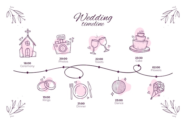 Vecteur gratuit chronologie de mariage dessinée style main