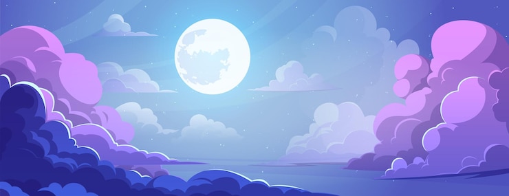 Vecteur gratuit le ciel étoilé de nuit avec des nuages moelleux dans le style anime
