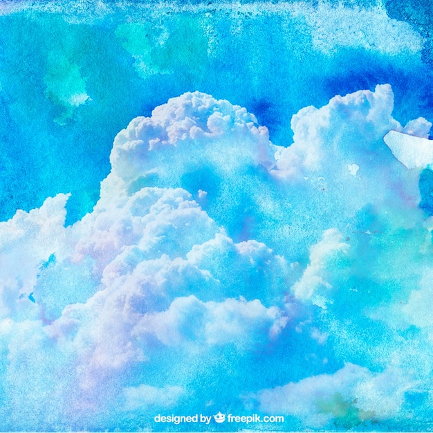 Ciel Avec Fond De Nuages ​​dans Un Style Aquarelle