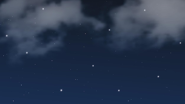 Ciel nocturne avec des nuages et de nombreuses étoiles. fond de nature abstraite avec de la poussière d'étoile dans l'univers profond. illustration vectorielle.