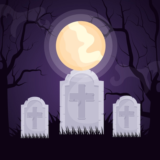 Vecteur gratuit cimetière sombre halloween