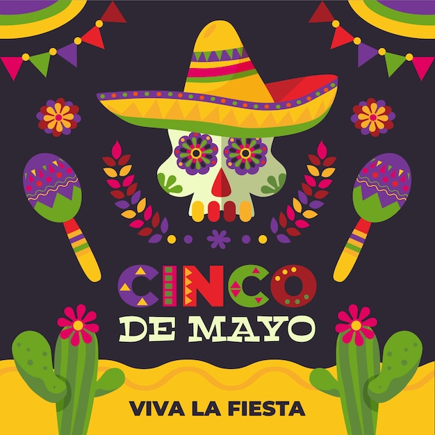 Vecteur gratuit cinco de mayo au design plat