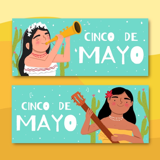 Cinco De Mayo Bannière Fille Jouant Sur Des Instruments De Musique