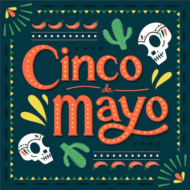 Vecteur gratuit cinco de mayo avec cactus et crânes