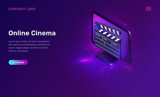 Vecteur gratuit cinéma ou film en ligne, concept isométrique