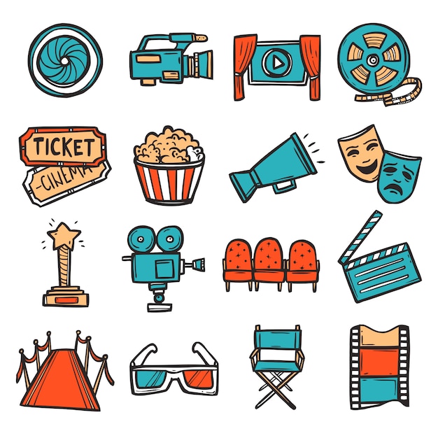 Vecteur gratuit cinema icons set color