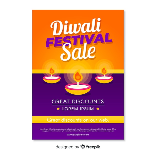 Vecteur gratuit circulaire de vente du festival de diwali avec des bougies