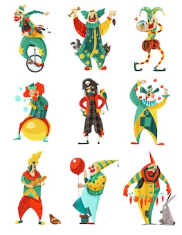 Circus clowns icons set