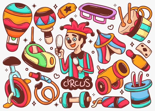 Cirque Doodle Collection De Vecteurs De Couleur Dessinés à La Main