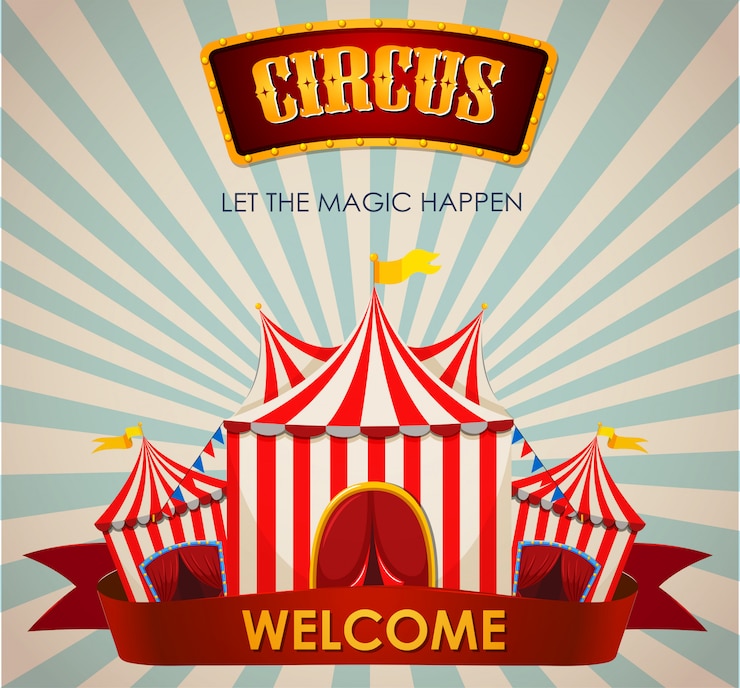 Vecteur gratuit cirque, modèle de thème de parc d'attractions, fête foraine