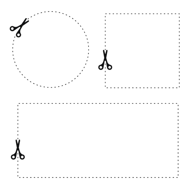 Vecteur gratuit ciseaux coupe pointillé cercle carré rectangle